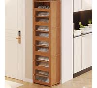 Bamboo Free Standing Shoe Rack Cabinet - Tall Slim Veal Sto nizer with Door for Narrow Spaces Ideal for Corners - 175cm Height (Color: B)