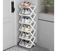 Bamboo Free Standing Shoe Rack - Foldable 6-Tier Shoe Organizer for Entryway, Hallway, Closet, Narrow Design for Small Spaces - White