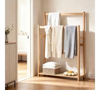 Bamboo Freestanding Towel Rack, Corner Shower Caddy Standing