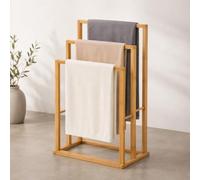 Bamboo Freestanding Towel Rail Stand, 3-Tier Wooden Towel Rack for Bathroom, Space Saving Towel Holder for Bath & Hand Towels, Natural Finish