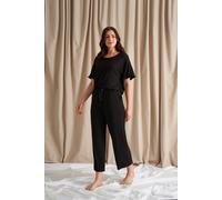 Pretty You London Women's Bamboo Frill Tee Trouser Set in Black - Black - UK 20