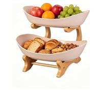 Bamboo Fruit Basket 2 Tier Oval Bowls Space Saving for Kitchen