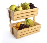 2-Tier Bamboo Fruit Basket, Bread Storage Stand, Vegetable Rack, Countertop Basket Bowl Holder Tray for Fruit, Vegetables, Snacks, Home, Kitchen and Office | M&W