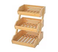 Bamboo Fruit Basket, 3-Tier Fruit Vegetable Bowl Holder Detachable Bread Vegetables Storage Stand for Kitchen Countertop, Snacks Rack in Home Kitchen and Office(30 x 33 x 41cm)