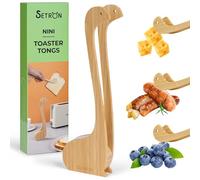 Bamboo Functional Toast Tongs - 10” Toaster Tongs for Bread Bagels, Heat-Resistant Bamboo Kitchen Tongs with Anti-Slip Grip, Cute Design for Cooking & Serving (Animal Model Design)