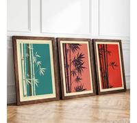 Bamboo Garden Triptych Japandi Set of 3 Framed Wall Art Prints A3