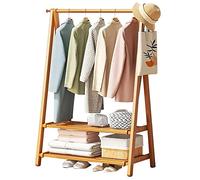 Bamboo Garment Rack with 2-Tier Shoe Organizer Shelf - Heavy Duty Coat Rail Stand Open Storage Wardrobe for Hanging Clothes
