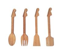 Bamboo Guitar Neck Shaped Kitchen Cooking Utensil Set - Guitar Shaped Musician Gifts - Set of 4: Spoon, Spatulas and Salad Fork