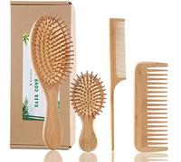 Bamboo Hair Brush and Comb Set - Eco-Friendly Anti-Static Detangling Brush and Combs for Women and Men, Massage Wooden Brushes for Thick, Thin, Curly, Straight, Dry or Wet Hair
