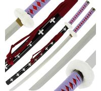 Bamboo Handmade Anime Katana - 100cm Wooden Blunt Sword Prop with Sheath - Safe Cosplay Anime Inspired Replica for Collectors & Roleplay Traf law Purple Red Sword