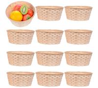 Bamboo Handwoven Serving Baskets For Fruit & Snacks, Set Of 12, Round Design, 7.1 X 2.8 In