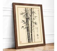 Bamboo in Black Ink Japandi Framed Wall Art Print A3 Walnut