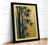 Bamboo in Gold Japandi Framed Wall Art Print A3 Black