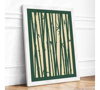 Bamboo in Green Japandi Framed Wall Art Print A3 White