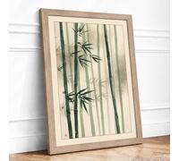 Bamboo in Mist Japandi Framed Wall Art Print A3 Oak