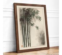 Bamboo in Mist Japandi Framed Wall Art Print A3 Walnut