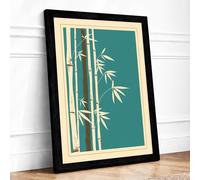 Bamboo in Teal Japandi Framed Wall Art Print A3 Black