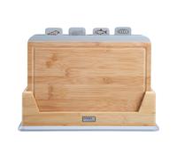 Cooks Professional Set of 4 Index Chopping Boards | Bamboo Chopping Boards with Stand | Wooden Food Preparation Cutting Blocks with Tabs for Fruit & Vegetables, Meat, Fish & Bread | Grey
