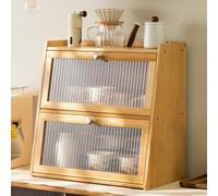 Bamboo Kitchen Cabinet with Glass Doors Mini Countertop Storage Cabinet with Partition Perfect for Kitchen Living Room Bedroom nization and Display