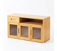 Bamboo Kitchen Countertop Cabinet, Multi-Tier Storage Sideboard with Acrylic Double Doors & Drawer, Desktop Cupboard Organizer for Spice & Dishes (C 62 * 23 * 39cm)