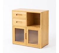 Bamboo Kitchen Countertop Cabinet, Multi-Tier Storage Sideboard with Acrylic Double Doors & Drawer, Desktop Cupboard Organizer for Spice Rack (C 42 * 23 * 48cm)