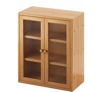 Bamboo Kitchen Countertop Storage Cabinet, 2-Door 2-Drawer Sideboard with Adjustable Shelves, Semi-Transparent Desktop Locker for Bathroom & Office Organization (B Natural wood color)