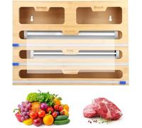 Bamboo Kitchen Dispenser and Cutter for Cling Film, Tin Foil, and Kitchen Rolls - 5-in-1 Organizer for Drawer Storage and Easy Cutting