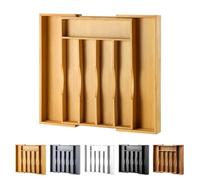 Bamboo Kitchen Drawer Organizer-Expandable Silverware Tray for Drawer/Utensil Holder and Cutlery Tray with Grooved Drawer Dividers for Flatware and Kitchen Utensils by oridom (Natural)
