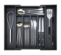 Bamboo Kitchen Drawer Organizer Tray Black Expandable Spoon Silverware Organizer Large Utensil Holder Drawers Divider Adjustable Cutlery Flatware Organizers for Drawer Wood Utensil Silverware Tray