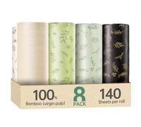 Bamboo Kitchen Roll 8-Roll 2-ply Large Size Eco-Friendly Kitchen Towels Paper Towels Green Sustainable Household Paper Plastic Free Naked Paper Unbleached Drying Hands Absorbing Oil Napkin Substitute