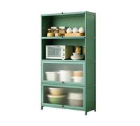 Bamboo Kitchen Sideboard with Transparent Door High Feet Storage Cabinet & Bakers Rack Stylish for Kitchen Living Room & Hallway Green