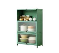 Bamboo Kitchen Sideboard with Transparent Door High Leg Storage Cabinet & Bakers Rack Stylish Green for Kitchen Living Room Hallway Furniture