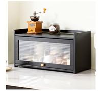 Bamboo Kitchen Storage Cabinet with Doors Freestanding Pantry Sideboard Utility Cupboard for Spices Dishes & Bowls Black 52x28cm/20x11in - Stylish & Functional