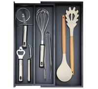 Bamboo Kitchen Tool Drawer Organizer Storage Black Cutlery Tray Expandable Silverware Organizers Divider Large Cooking Utensils Tray Holder for Drawer Spoon Flatware Organizer Silverware Trays