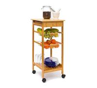 Bamboo kitchen trolley Compact 4 Wheels Bamboo Serving Cart Small Kitchen Island