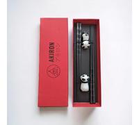 Bamboo Knot Design Glass Fiber Chopsticks 2 Pairs + Cute Ceramic Panda Rest Gift Set - Black, Japanese Chinese Chopsticks for Sushi, Ramen, Rice - Dishwasher Safe