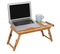 Bamboo Laptop Bed Table, Laptop Tray Adjustable Laptop Table Laptop Desk Tray Table Portable Laptop Stand Foldable Bed Table with 5 Tilting Angles, Air Holes, Small Drawer, for Bed Sofa, 50x30x20cm