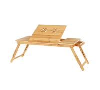 SONGMICS Bamboo Laptop Desk, Foldable Bed Table, for Left-hander, Right-hander, Height Adjustable Sofa Tray, 72 x (21-29) x 35 cm (B x H x T), with 5 Tilting Angles, Air Holes, Small Drawer LLD004