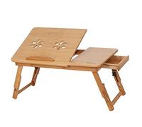 Bamboo Laptop Stand, Foldable Laptop Desk Bed Sofa Table Tray Adjustable Height and Viewing Angle Laptop Bed Table with Drawer, 58x30x25cm