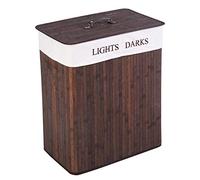 Bamboo Laundry Basket 100L Collapsible Bamboo With 2 Compartments Laundry Hamper Laundry Basket Removable Lining Large Laundry Bins Laundry Hamper with Lid Bamboo Laundry Storage basket (Brown)