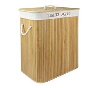 Bamboo Laundry Basket 102 L - Dual Compartment Foldable Hamper with Stronger Frame and Secure Lid - Sustainable Natural Bathroom or Bedroom Laundry Organizer | M&W