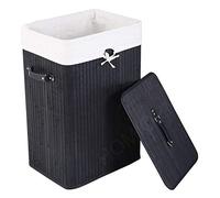 Bamboo Laundry Basket 72L Collapsible Bamboo With 1 Compartment Laundry Hamper Laundry Basket Removable Lining Large Laundry Bins Laundry Hamper with Lid Bamboo Laundry Storage basket (BLACK)