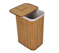 Bamboo Laundry Basket 72L Foldable with Rectangular Lid, Carrying Handles and Removable Cloth Bag