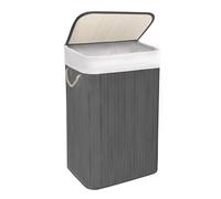 Bamboo Laundry Basket, 72L Laundry Hamper with Removeable Washable Lining, Easy Assemble Easy Folding Storage Bin 40x30x60 cm (Grey)