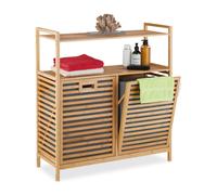 Bamboo Laundry Basket Hamper Foldable Clothes Divider Separate Storage Shelf