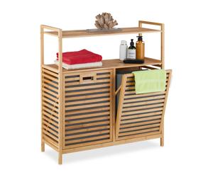 Bamboo Laundry Basket Hamper Foldable Clothes Divider Separate Storage Shelf