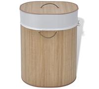 Bamboo Laundry Basket Oval Natural with Removable Polyester Bag, 45 x 35 x 60 cm, Foldable and Lightweight, with Handles for Bedroom, Bathroom, Laundry Room, Space Saving and Stable