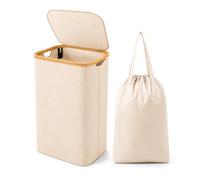 Bamboo Laundry Basket, Removable Bag, Foldable Clothes Hamper, Beige, 55L | Spacious dirty clothes storage with easy-carry handles and fold-flat design,ideal for bedroom,bathroom, dorm or utility room