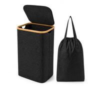 Bamboo Laundry Basket, Removable Bag, Foldable Clothes Hamper, Black, 85L | Spacious dirty clothes storage with easy-carry handles and fold-flat design,ideal for bedroom,bathroom, dorm or utility room
