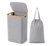 Bamboo Laundry Basket, Removable Bag, Foldable Clothes Hamper, Grey, 105L | Spacious dirty clothes storage with easy-carry handles and fold-flat design,ideal for bedroom,bathroom, dorm or utility room